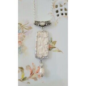 Wedgwood of Etruria Broken China Necklace, Hand-Soldered Pendant w Baroque Pearl